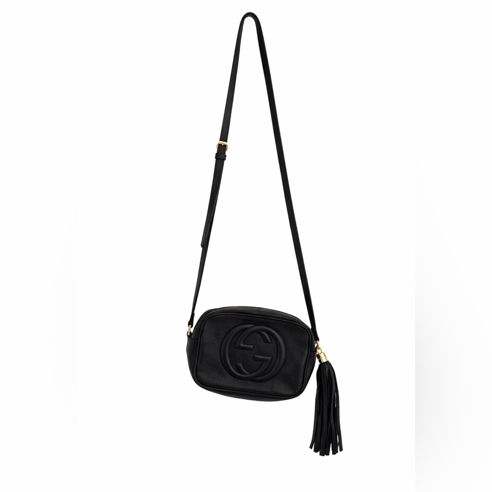 Gucci Soho Disco Black Leather Crossbody Bag | Authentic | Tassel | Camera Bag